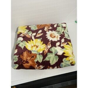 Seasonal Plush Throw Blanket Floral Brown Green Gold 48”x60” Excellent Condition